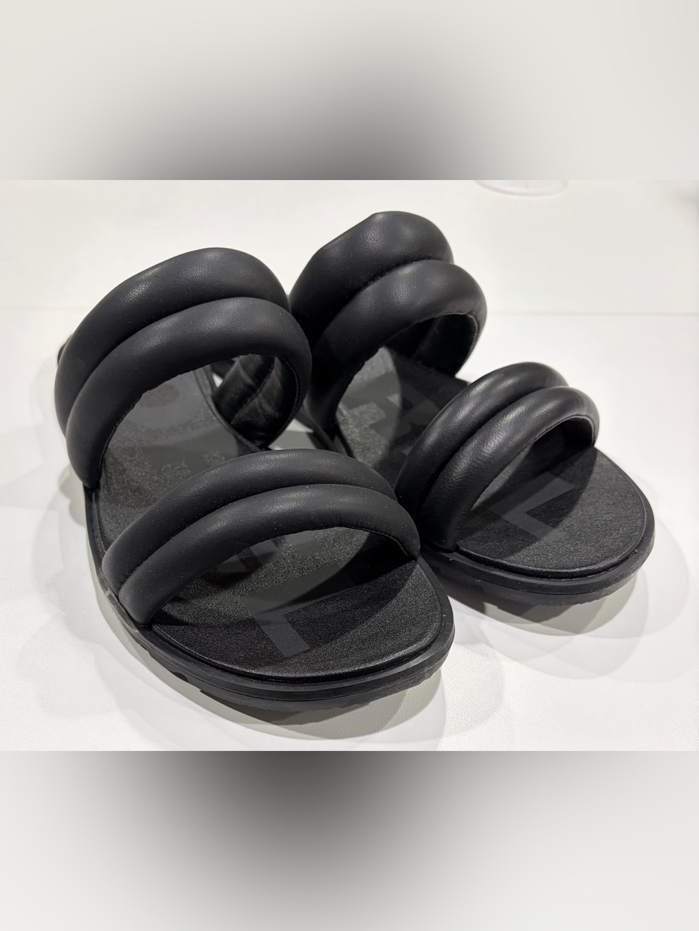 Sorel Women's Size 8 Ella II Puff Slides Black NWT Flip Flops Leather Uppers